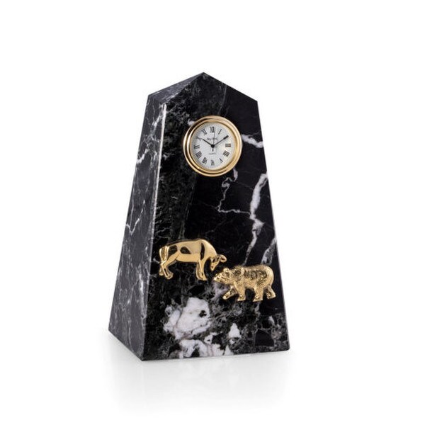 Stock Market Clock Marble with Bear and Bull Sculpture Investor Gift